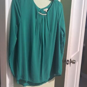 Lily White Teal Long Sleeve Blouse